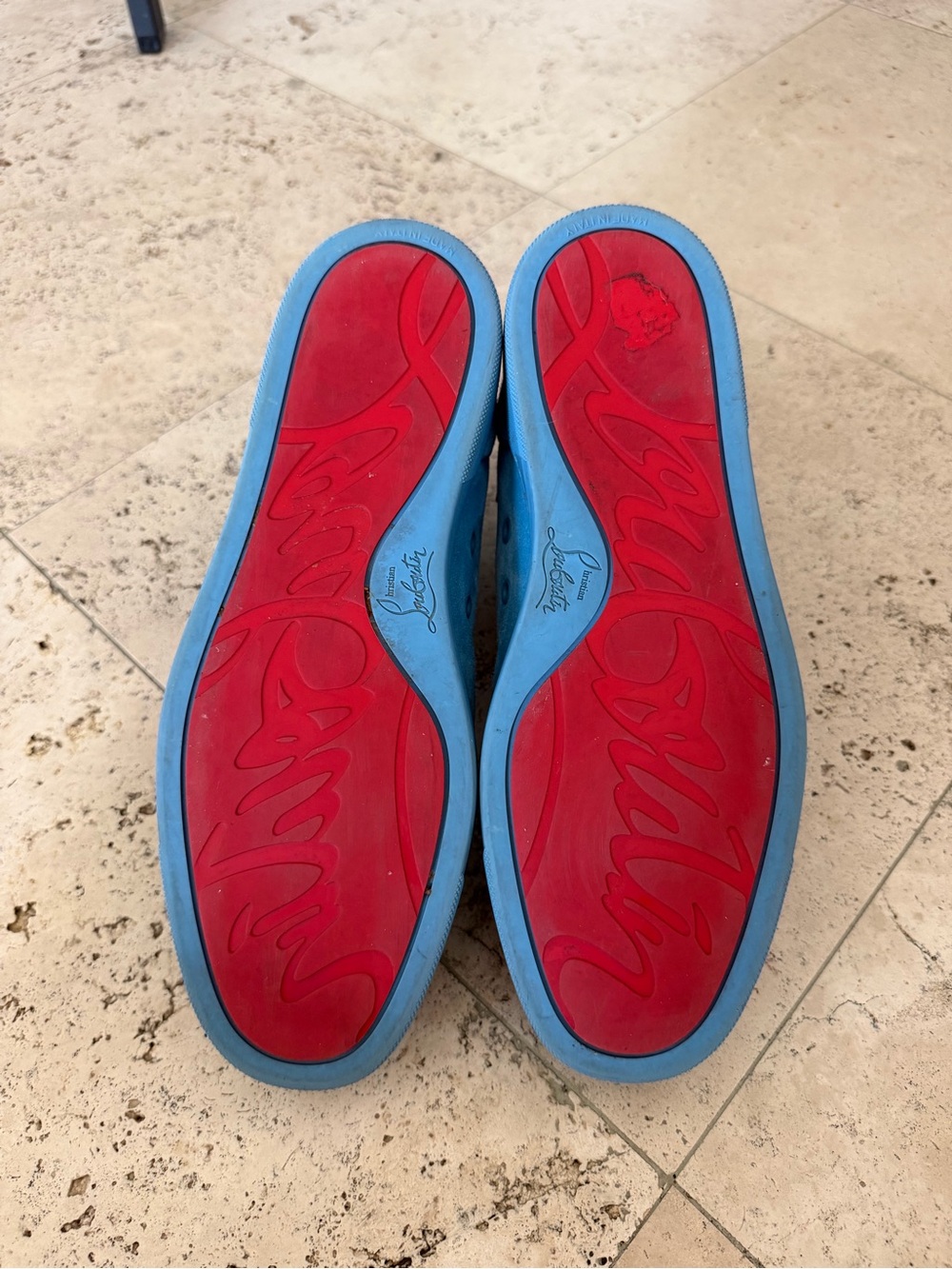 Christian Louboutin Men's Light Blue Suede High-Top Sneakers - Picture 6 of 10